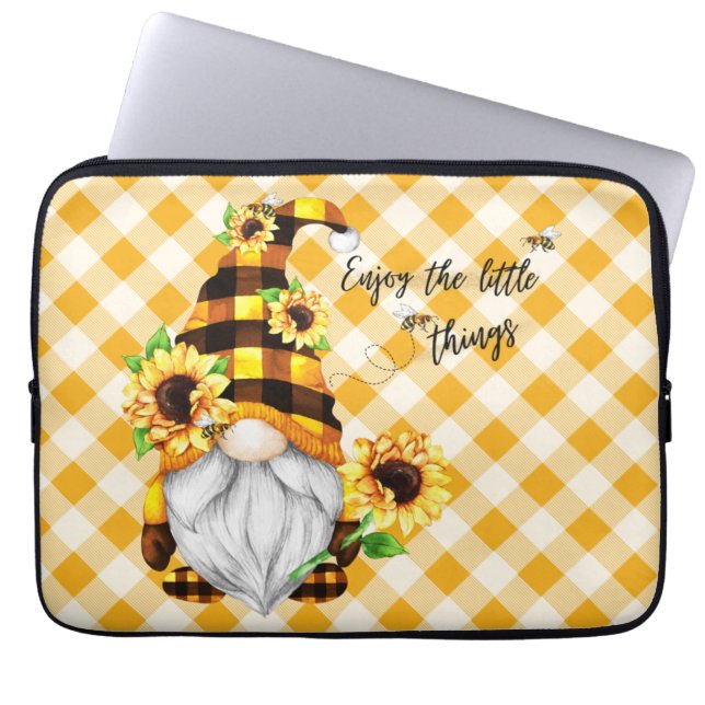 Geniet van de Kleine Dingen Zonnebloem Gnome Laptop Sleeve (Voorkant)