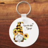 Geniet van de Kleine Dingen Zonnebloem Gnome Sleutelhanger (Voorkant)