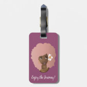 Geniet van de reis, Roze Afro | Wit en Paars Bagagelabel (Achterkant verticaal)