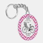 Geniet van de rit | Fiets met bloemen Motivatie Sleutelhanger (Voorkant Links)