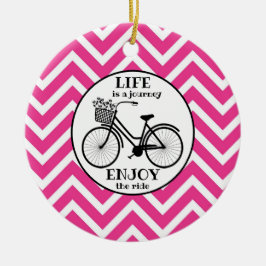 Geniet van de ritse roze chevron quote van de fiet keramisch ornament