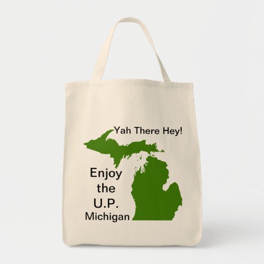 Geniet van de U.P. Michigan met Da Yoopers Tote Bag (Voorkant)