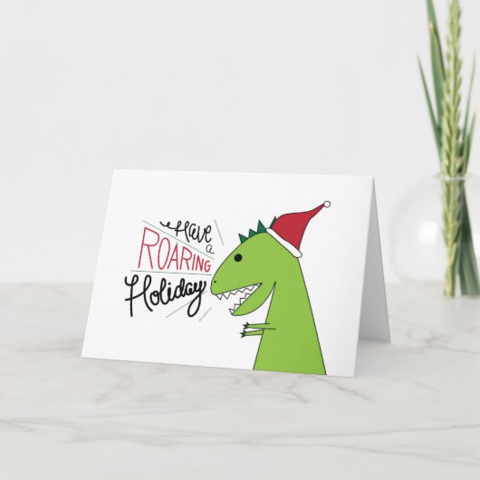 Geniet van een bruisende vakantie T-Rex Santa Kaar Feestdagen Kaart (Voorkant)