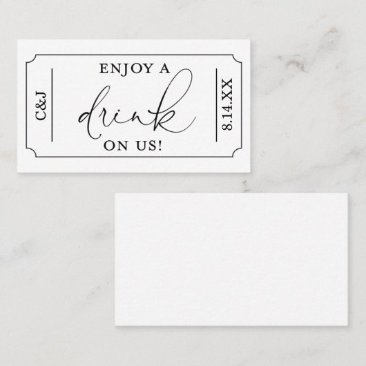 Geniet van een Drink op ons bruiloft Drink ticket (Voorkant / Achterkant)