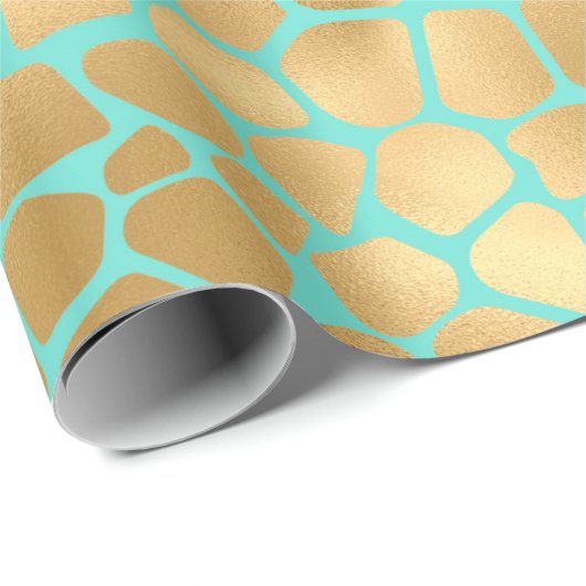 Geniet van een gouden girafdruk op blauwe achtergr cadeaupapier (Rol Hoek)