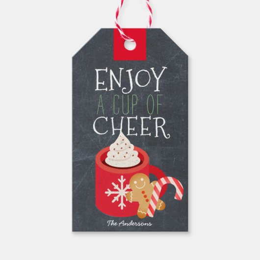 Geniet van een kopje Cheer Red Mok Chalkboard lHol Cadeaulabel (Voorkant)