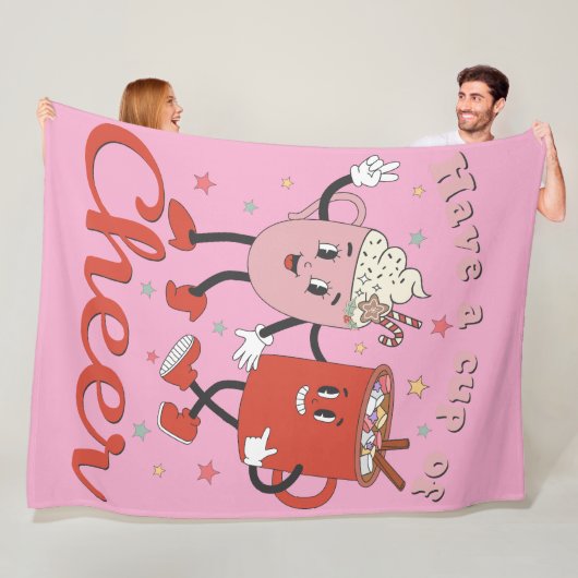 Geniet van een kopje retro roze kerst fleece deken (In situ)