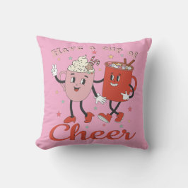 Geniet van een kopje retro roze kerst kussen