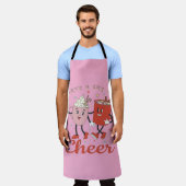 Geniet van een kopje retro roze kerst schort (Gedragen)