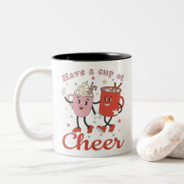 Geniet van een kopje retro roze kerst tweekleurige koffiemok