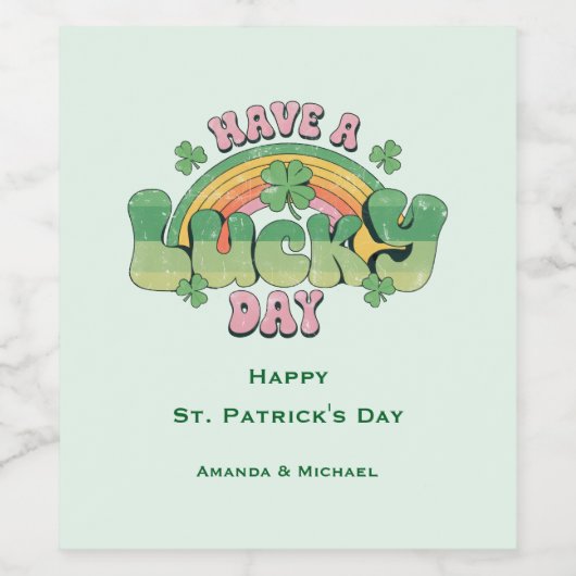 Geniet van een Lucky Day Retro St. Patrick's Day Wijn Etiket (Enkel label)