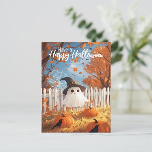 Geniet van een Schattigee Halloween Ghost Briefkaart (Staand voorkant)