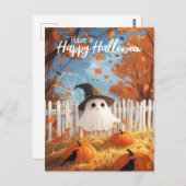 Geniet van een Schattigee Halloween Ghost Briefkaart (Voorkant / Achterkant)