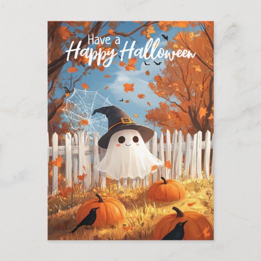 Geniet van een Schattigee Halloween Ghost Briefkaart (Voorkant)