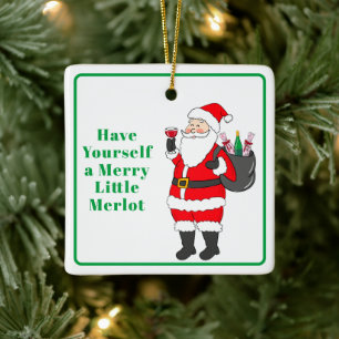 Geniet van een vrolijke kleine Merlot Santa wijn Keramisch Ornament