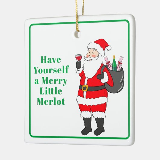 Geniet van een vrolijke kleine Merlot Santa wijn Keramisch Ornament (Links)