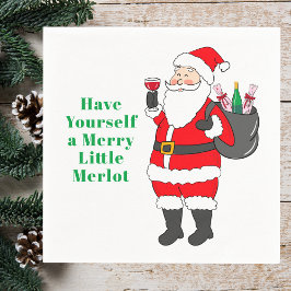 Geniet van een vrolijke kleine Merlot Santa wijn Servet