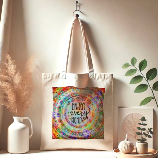 Geniet van elke minuut citaat unieke bloemen tote bag