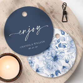 Geniet van Favor Tag – Marineblauw & Blauwe Bloeme Bedankjes Labels