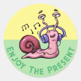 Geniet van het Cadeau met een slak luisteren naar Ronde Sticker