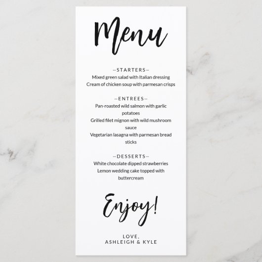 Geniet van het charmante kalligrafiemenu menu (Voorkant)