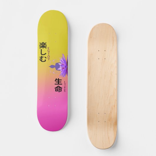 Geniet van het leven Boeddha op Lotus Flower Yello Persoonlijk Skateboard (Voorkant)