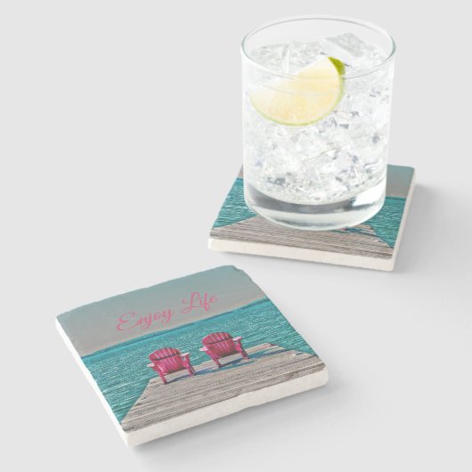 Geniet van het leven in de bijtende bijkomstige ha stenen onderzetter (Zijkant)