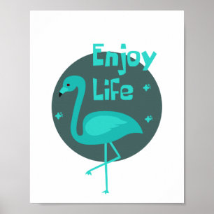 Geniet van het leven Kawaii: mooie flamingo blue & Poster