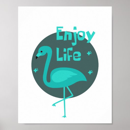 Geniet van het leven Kawaii: mooie flamingo blue & Poster (Voorkant)