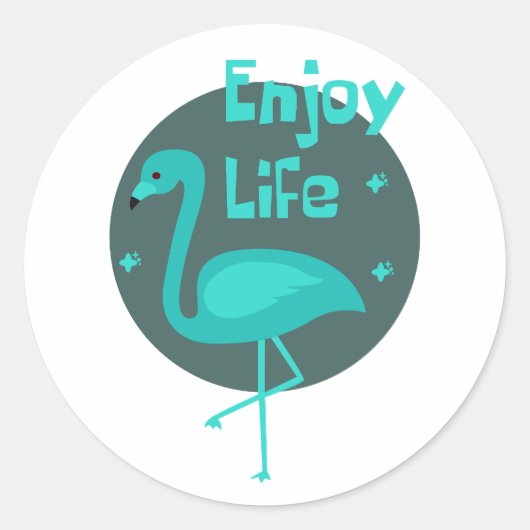 Geniet van het leven Kawaii: mooie flamingo blue & Ronde Sticker (Voorkant)