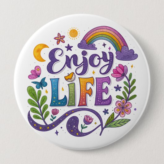 "Geniet van het leven"-knop Ronde Button 4,0 Cm (Voorkant)