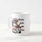 Geniet van het leven met koffie Schattigee Koe Koffiemok (Voorkant links)