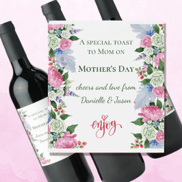 Geniet van het Moederdag White Roses Wine Label Wijn Etiket