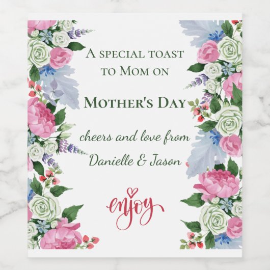 Geniet van het Moederdag White Roses Wine Label Wijn Etiket (Enkel label)