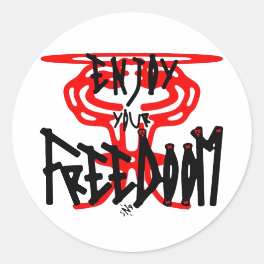 Geniet van je FreeDoom Ronde Sticker (Voorkant)