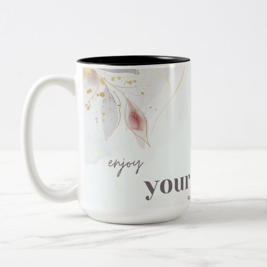 Geniet van je koffie tweekleurige koffiemok (Links)