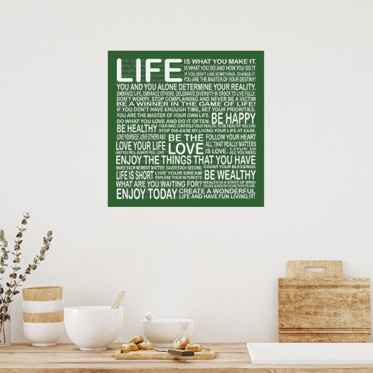 Geniet van je leven poster in groen (Keuken)