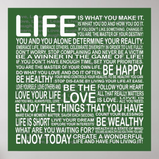 Geniet van je leven poster in groen (Voorkant)