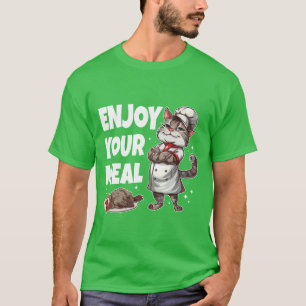 Geniet van je maaltijd grappige kat kok t-shirt