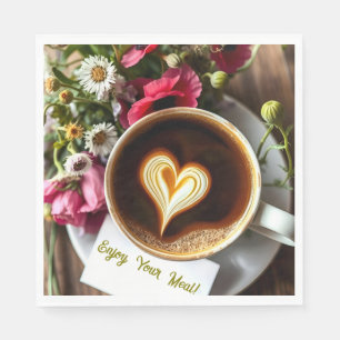 Geniet van je maaltijd! Kop warme koffie met hart Servet