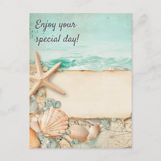 Geniet van je speciale dag strand briefkaart (Voorkant)