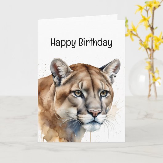 Geniet van je verjaardag Cougar Mountain Lion Anim Kaart (Gele Bloem)
