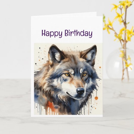 Geniet van je verjaardag Wilde Wolf Dier Kaart (Gele Bloem)