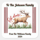 Geniet van Kerstmis met een speels rendier! Vierkante Sticker (Voorkant)