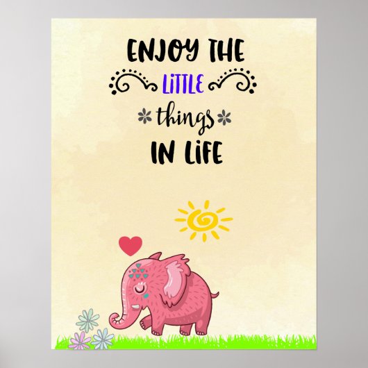 Geniet van kleine dingen Roze olifant Smelling Flo Poster (Voorkant)