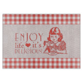 Geniet van leven Het is Delicious Red Retro Gingha Snijplank (Voorkant)