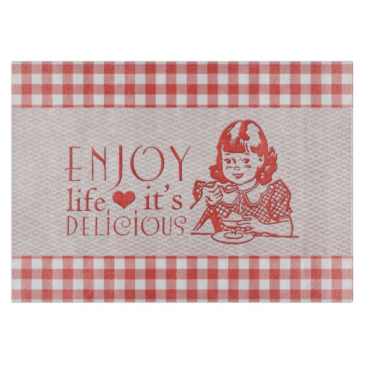Geniet van leven Het is Delicious Red Retro Gingha Snijplank (Voorkant)