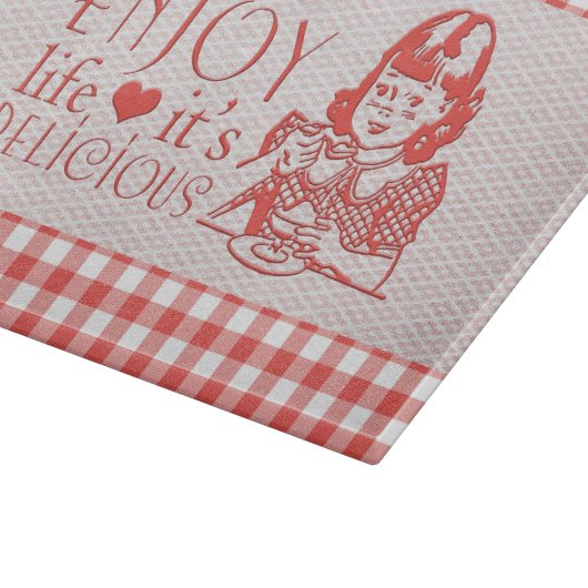 Geniet van leven Het is Delicious Red Retro Gingha Snijplank (Hoek)