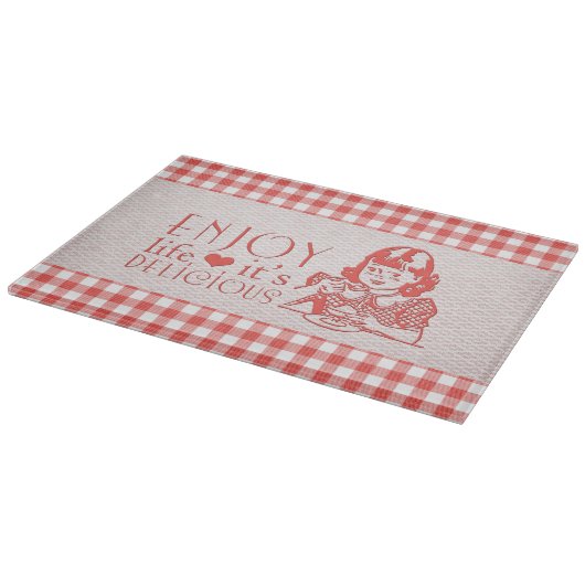 Geniet van leven Het is Delicious Red Retro Gingha Snijplank (Hoek)