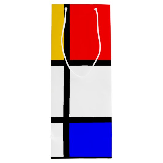 Geniet van moderne kunst in Mondrian-stijl Wijn Cadeautas (Achterkant)